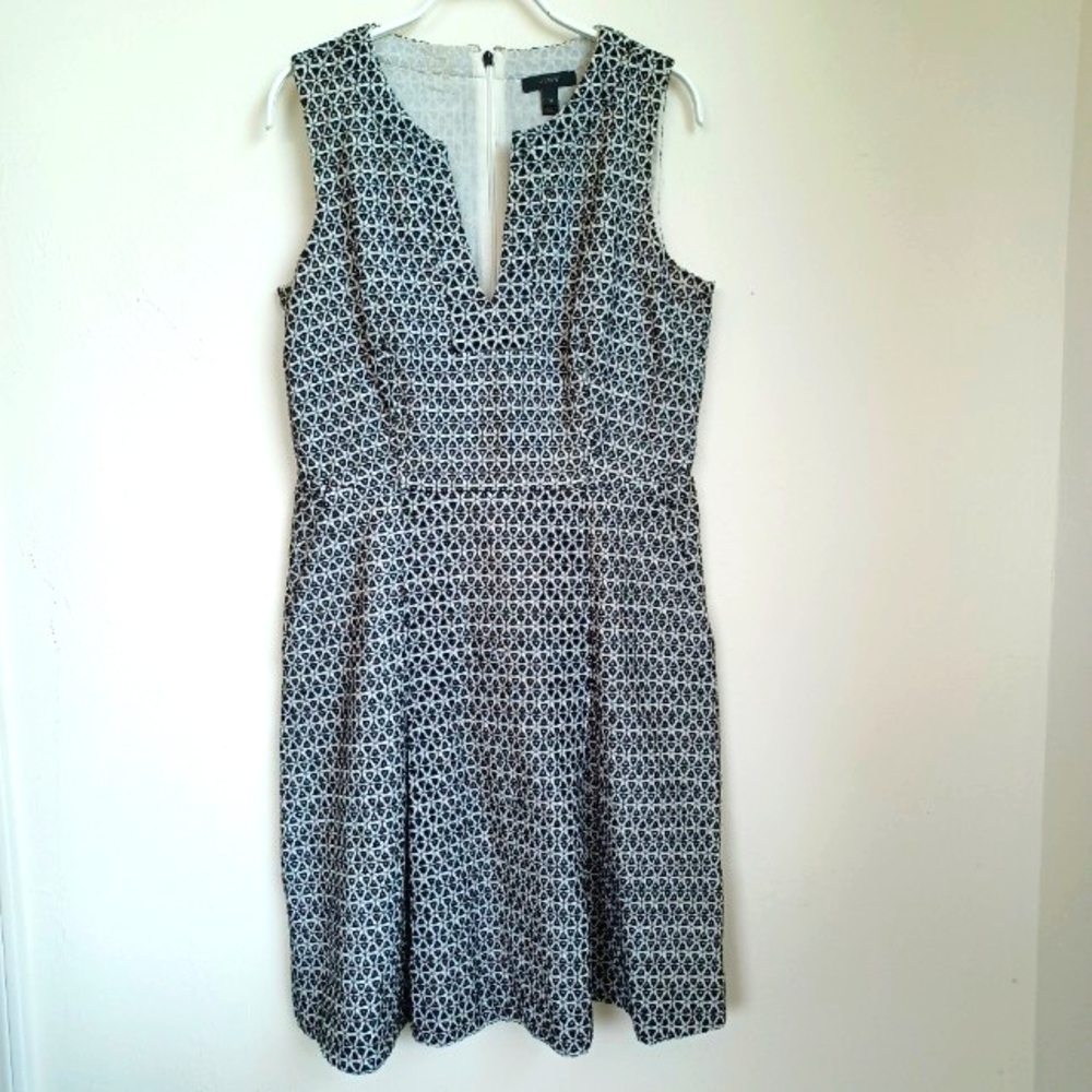 J Crew Sheath Dress Embroidered Eyelet Black White Size 10